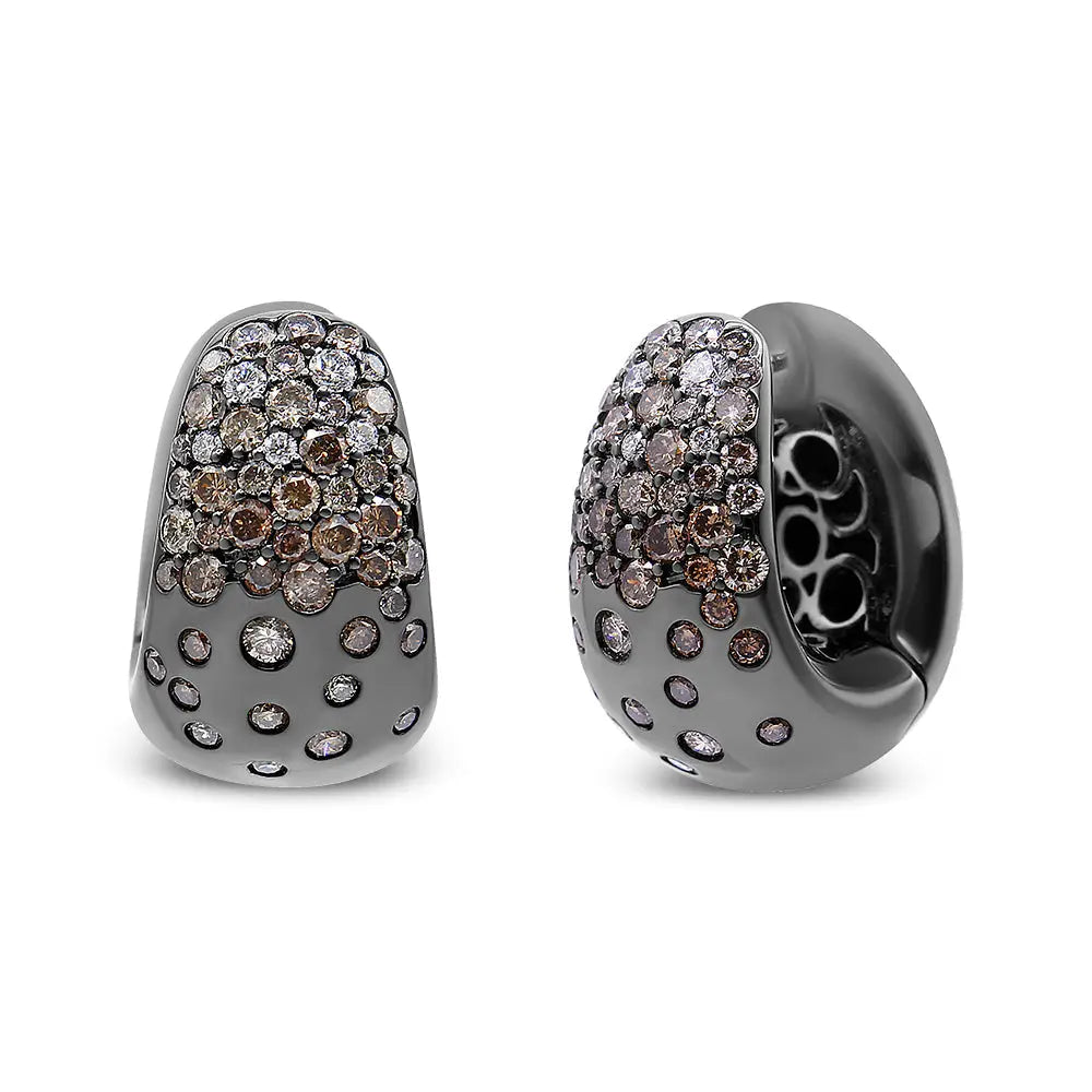 2 1/4 cttw white and brown diamond black rhodium 18k white gold huggy hoops bijoux-nyc direct