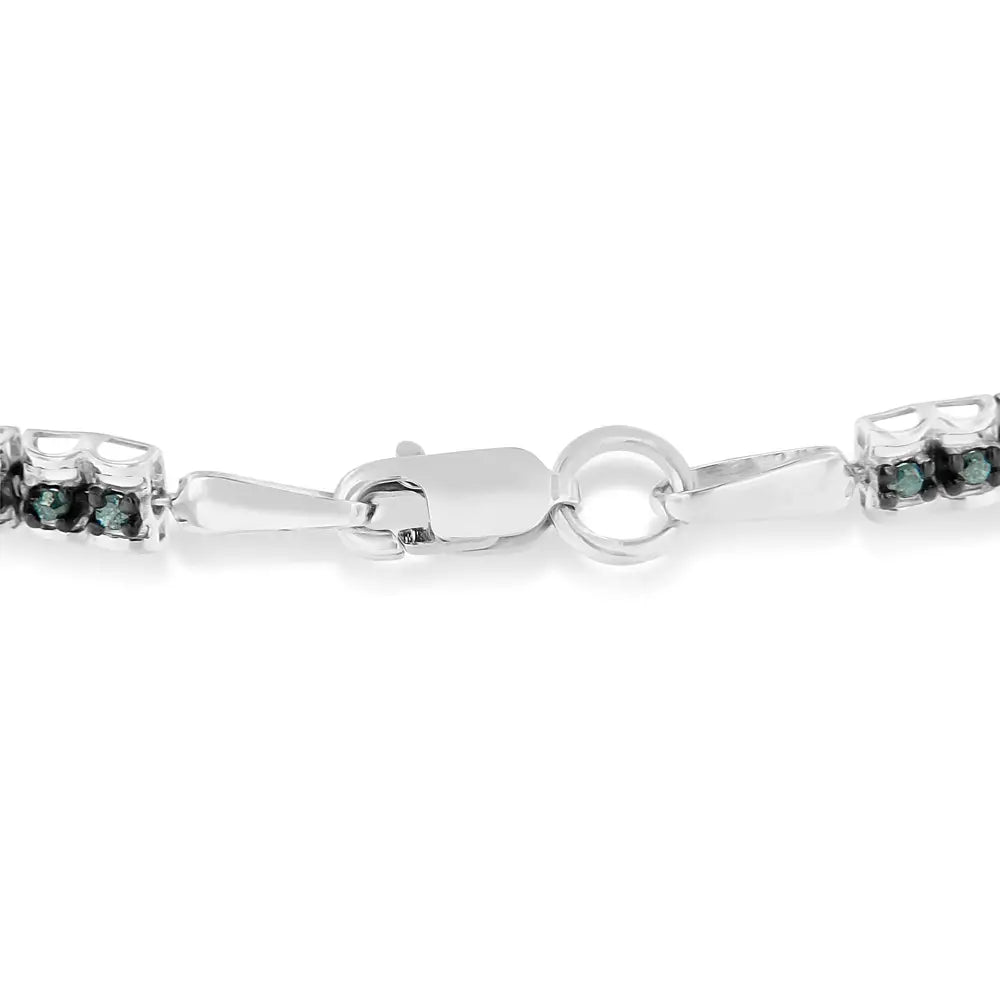 1.0 cttw blue rose cut diamond double link sterling silver tennis bracelet bijoux-nyc direct