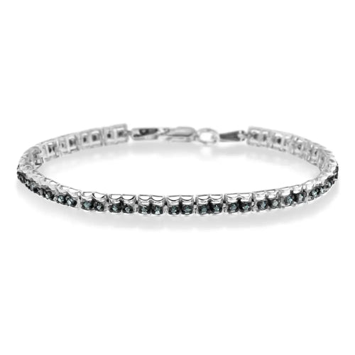 1.0 cttw blue rose cut diamond double link sterling silver tennis bracelet bijoux-nyc direct