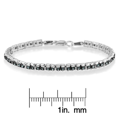 Black rhodium over.925 sterling silver 1.0 cttw rose cut diamond double link 7’’ tennis bracelet (blue color i1 i2 clarity)