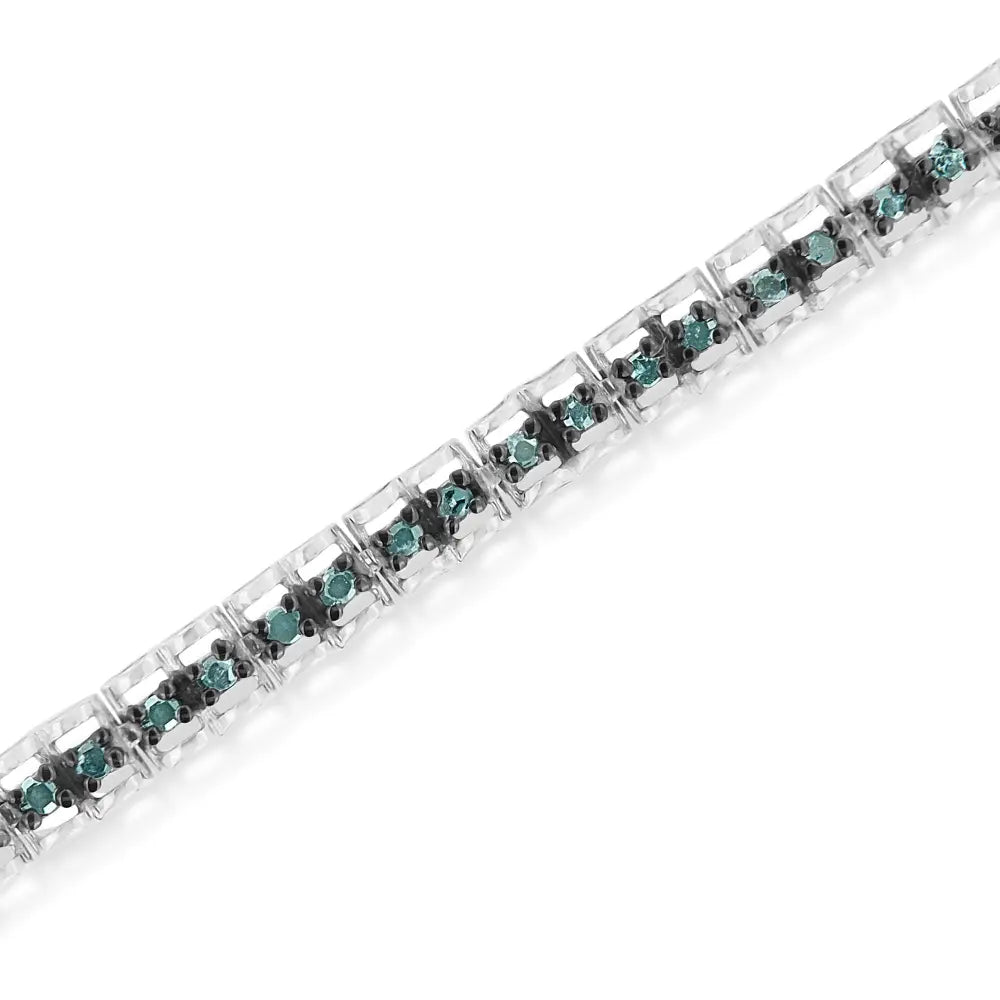 1.0 cttw blue rose cut diamond double link sterling silver tennis bracelet bijoux-nyc direct