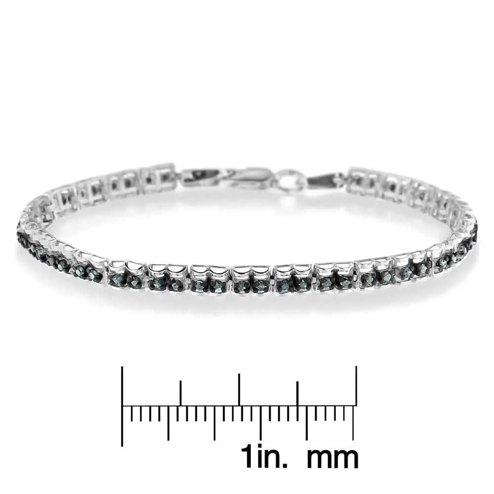 1.0 cttw blue rose cut diamond double link sterling silver tennis bracelet bijoux-nyc direct