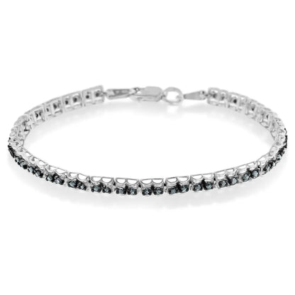 Black rhodium over.925 sterling silver 1.0 cttw rose cut diamond double link 7’’ tennis bracelet (blue color i1 i2 clarity)