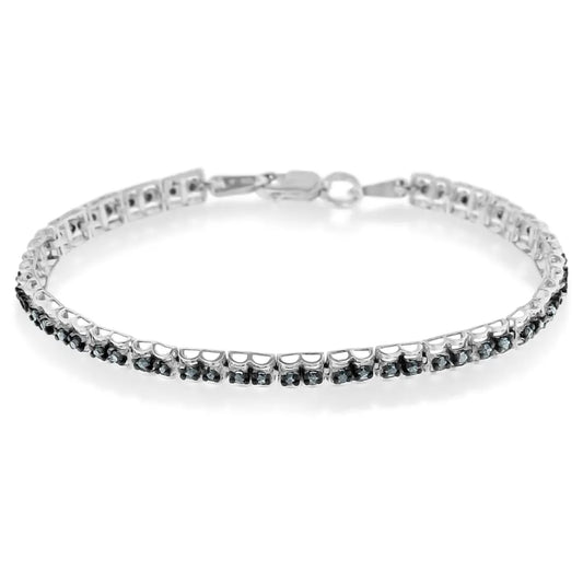 Black rhodium over.925 sterling silver 1.0 cttw rose cut diamond double link 7’’ tennis bracelet (blue color i1 i2 clarity)