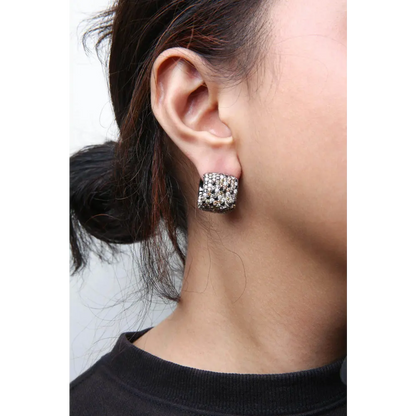 Black Rhodium Plated 18K White Gold 12 5/8 Cttw Multi Color Diamond Square Domed Huggie Hoop Earrings (Brown, Black, G-H Color, SI1-SI2 Clarity) - Bijoux-NYC Direct