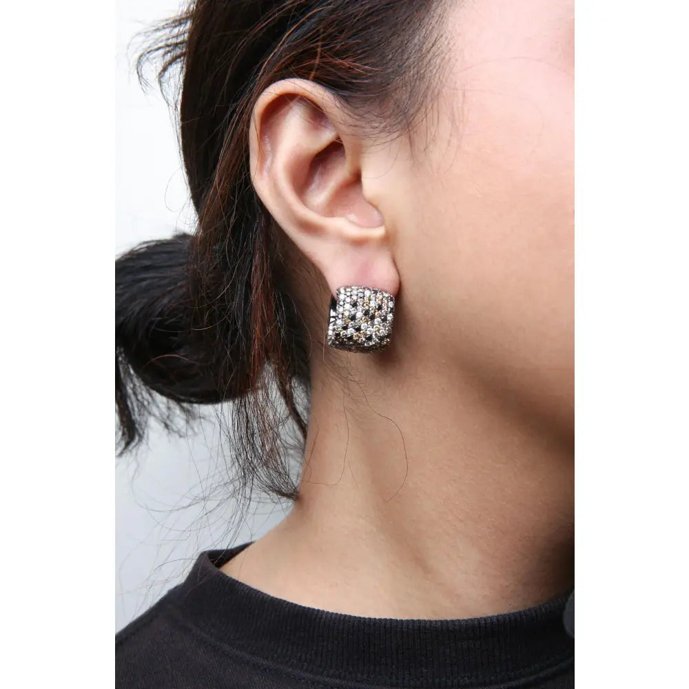12 5/8 cttw multi color diamond square domed huggie earrings 18k white gold bijoux-nyc direct