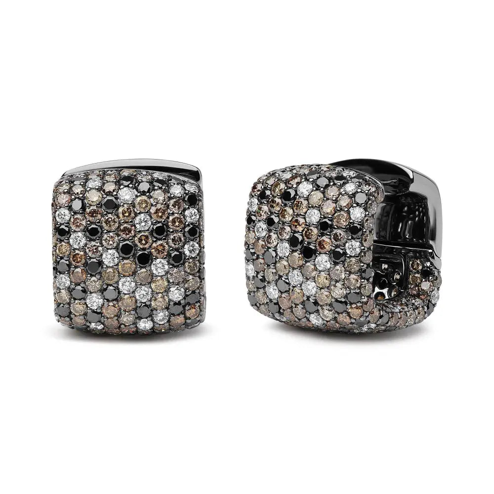 Black Rhodium Plated 18K White Gold 12 5/8 Cttw Multi Color Diamond Square Domed Huggie Hoop Earrings (Brown, Black, G-H Color, SI1-SI2 Clarity) - Bijoux-NYC Direct