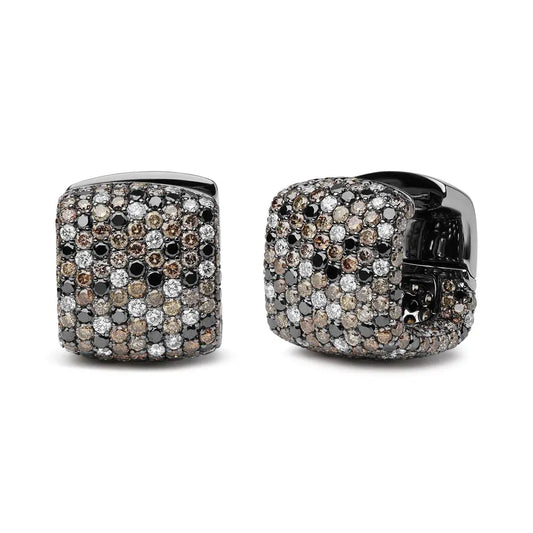 Black Rhodium Plated 18K White Gold 12 5/8 Cttw Multi Color Diamond Square Domed Huggie Hoop Earrings (Brown, Black, G-H Color, SI1-SI2 Clarity) - Bijoux-NYC Direct