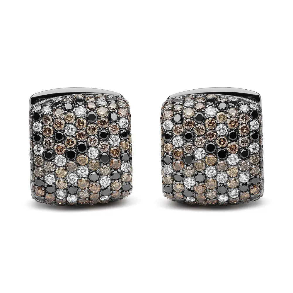 Black Rhodium Plated 18K White Gold 12 5/8 Cttw Multi Color Diamond Square Domed Huggie Hoop Earrings (Brown, Black, G-H Color, SI1-SI2 Clarity) - Bijoux-NYC Direct