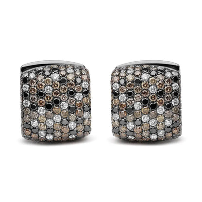 Black Rhodium Plated 18K White Gold 12 5/8 Cttw Multi Color Diamond Square Domed Huggie Hoop Earrings (Brown, Black, G-H Color, SI1-SI2 Clarity) - Bijoux-NYC Direct