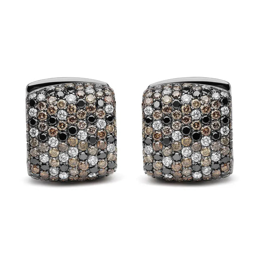 Black Rhodium Plated 18K White Gold 12 5/8 Cttw Multi Color Diamond Square Domed Huggie Hoop Earrings (Brown, Black, G-H Color, SI1-SI2 Clarity) - Bijoux-NYC Direct