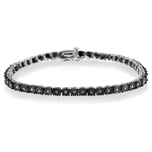 Black rhodium plated.925 sterling silver 1.0 cttw diamond miracle tennis bracelet (enhanced blue color i3 clarity) 7’’