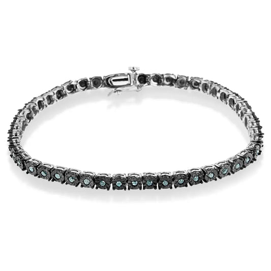 Black rhodium plated.925 sterling silver 1.0 cttw diamond miracle tennis bracelet (enhanced blue color i3 clarity) 7’’