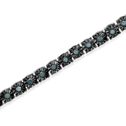 Black rhodium plated.925 sterling silver 1.0 cttw diamond miracle tennis bracelet (enhanced blue color i3 clarity) 7’’