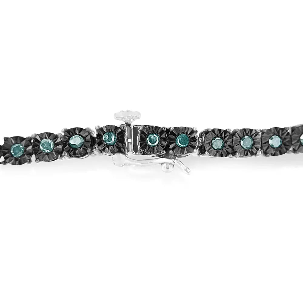 Black rhodium plated.925 sterling silver 1.0 cttw diamond miracle tennis bracelet (enhanced blue color i3 clarity) 7’’