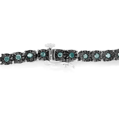 Black rhodium plated.925 sterling silver 1.0 cttw diamond miracle tennis bracelet (enhanced blue color i3 clarity) 7’’