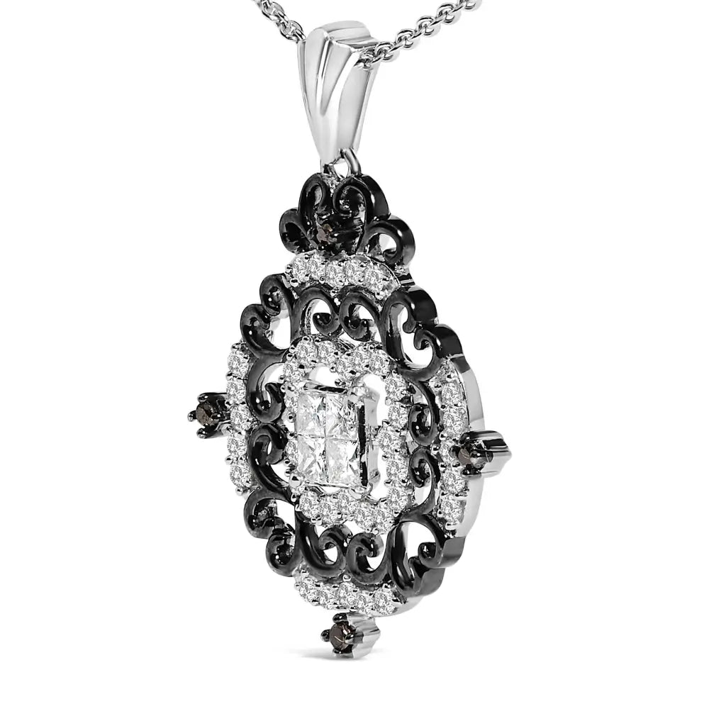 3/4 cttw diamond ornate medallion black rhodium sterling silver necklace bijoux-nyc direct