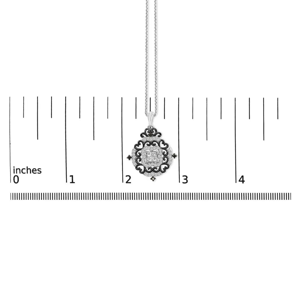 3/4 cttw diamond ornate medallion black rhodium sterling silver necklace bijoux-nyc direct