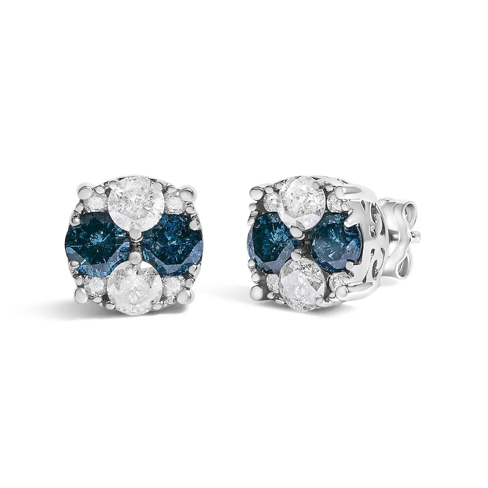 2 cttw blue and white diamond composite cluster studs in sterling silver bijoux-nyc direct
