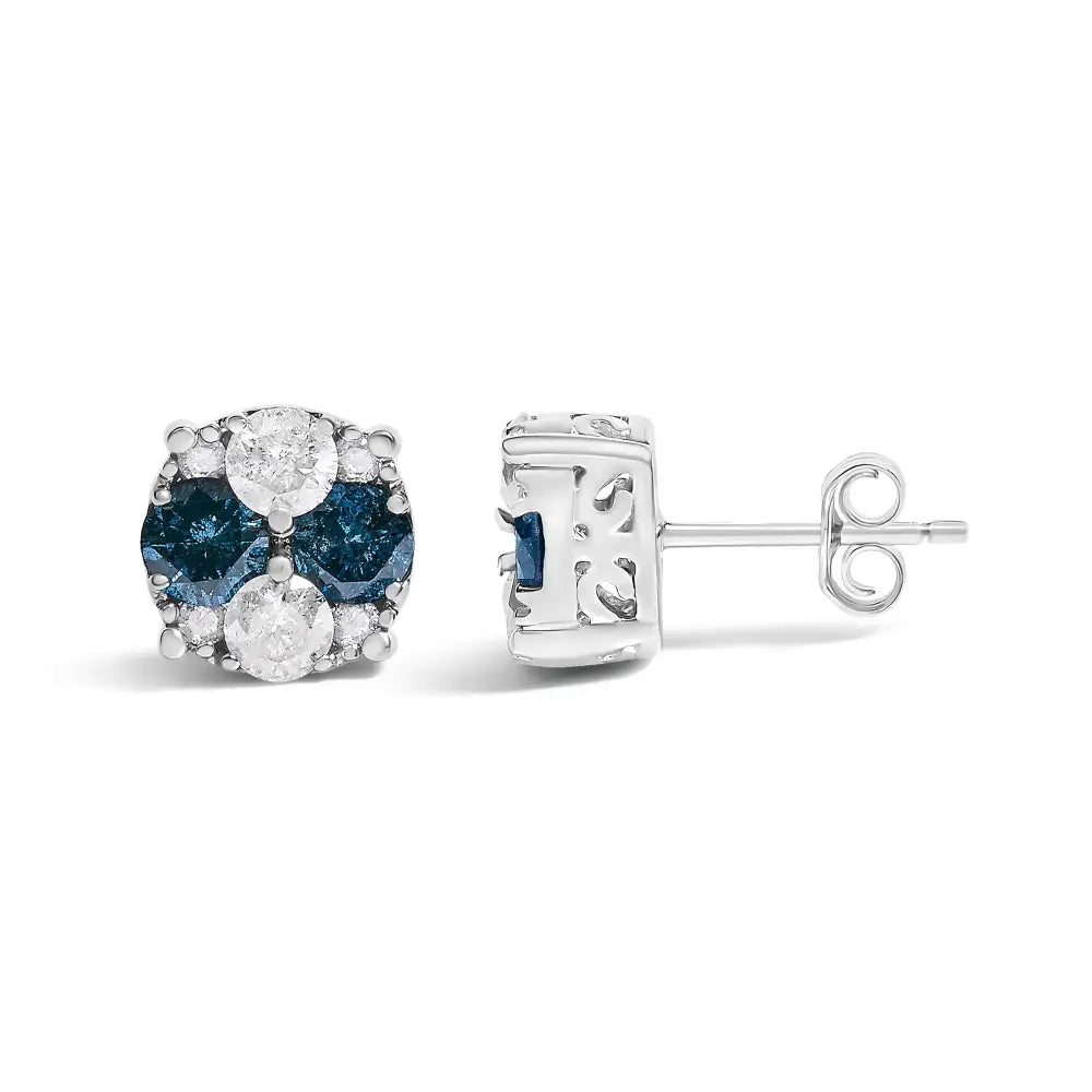 2 cttw blue and white diamond composite cluster studs in sterling silver bijoux-nyc direct