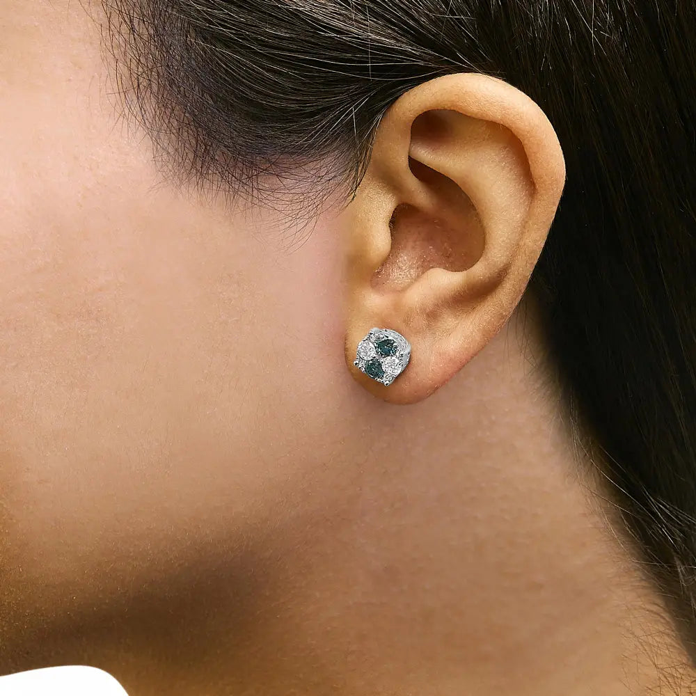 2 cttw blue and white diamond composite cluster studs in sterling silver bijoux-nyc direct