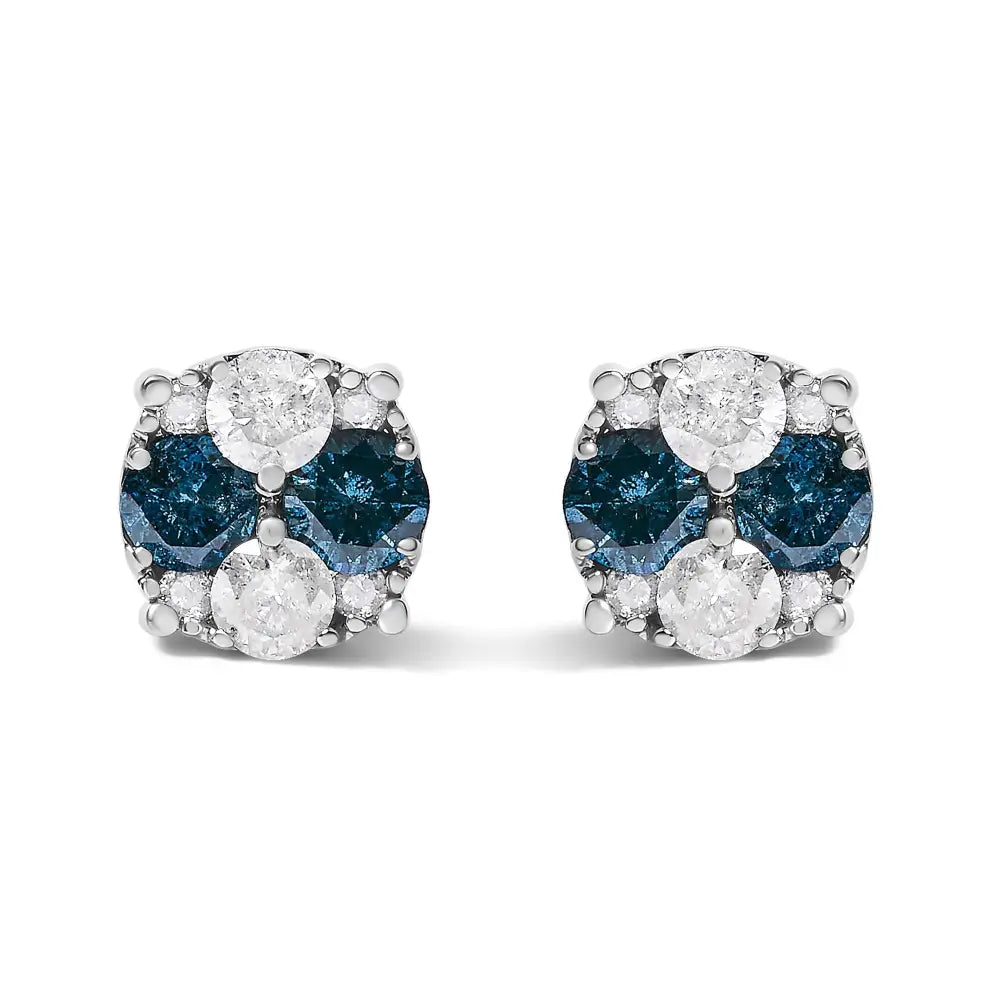 2 cttw blue and white diamond composite cluster studs in sterling silver bijoux-nyc direct