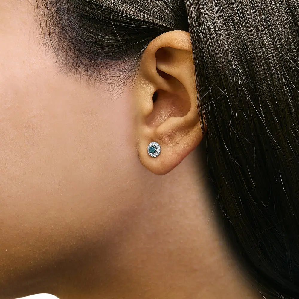 1/2 cttw blue and white diamond round halo studs in sterling silver bijoux-nyc direct
