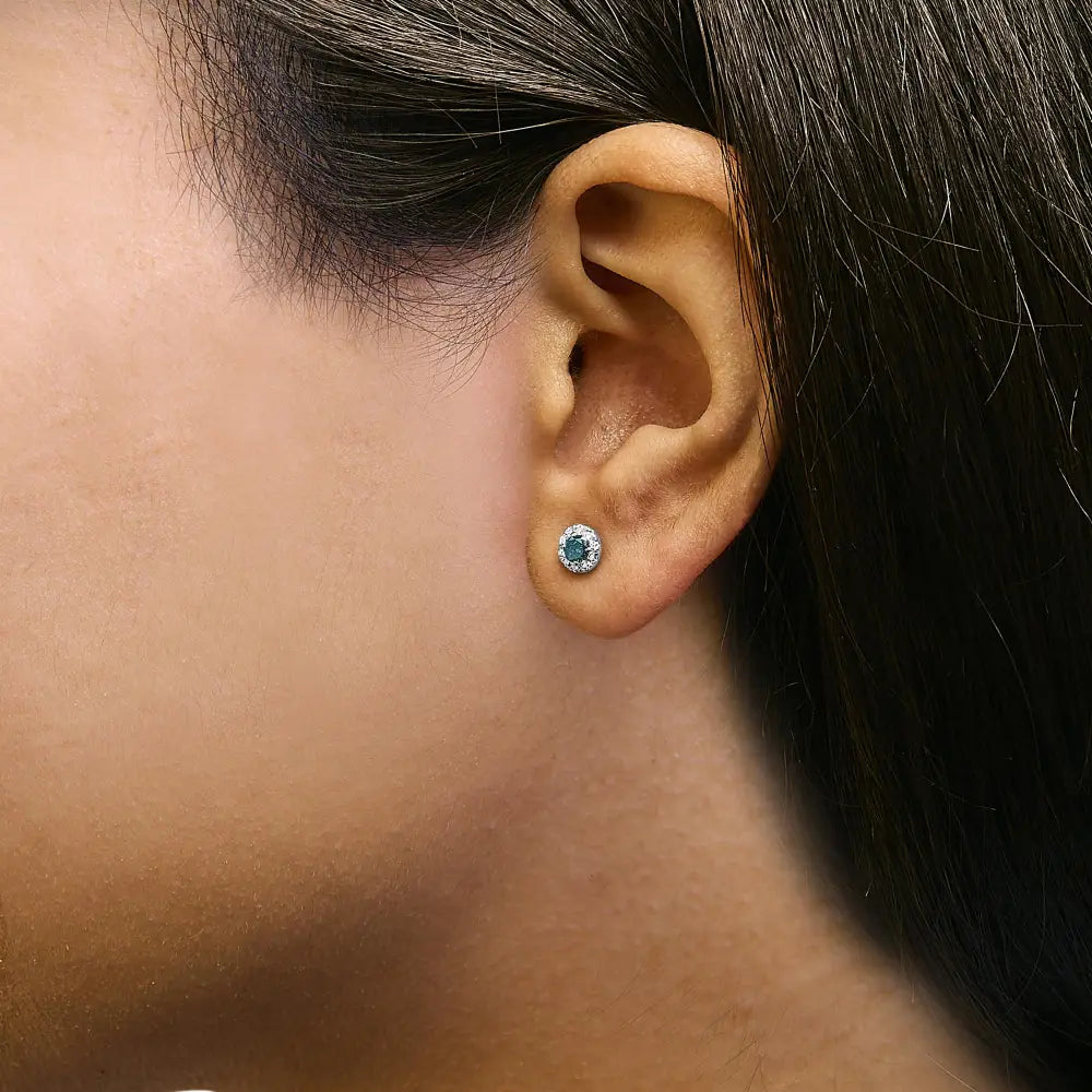 Blue diamond halo stud earrings in sterling silver 1/3 cttw bijoux-nyc direct