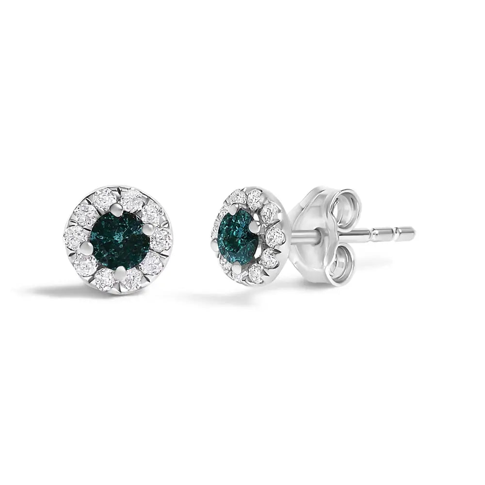 Blue diamond halo stud earrings in sterling silver 1/3 cttw bijoux-nyc direct