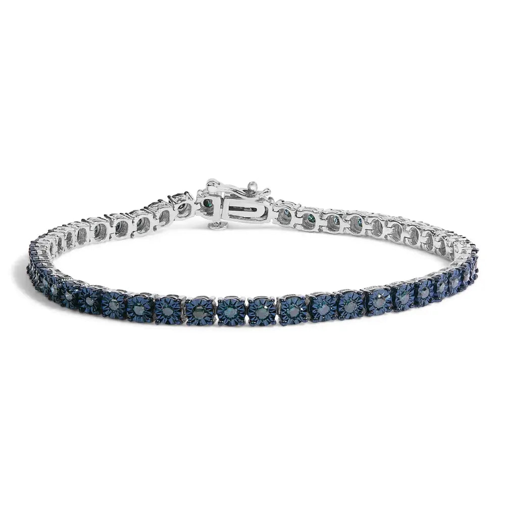 Blue diamond miracle tennis bracelet in black rhodium sterling silver