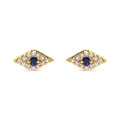 Blue sapphire & diamond evil eye stud earrings in 10k yellow gold