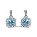 Blue topaz and diamond cushion cut drop earrings in 925 sterling silver bijoux-nyc direct
