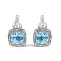 Cushion cut blue topaz and diamond geometric dangle earrings in silver bijoux-nyc direct