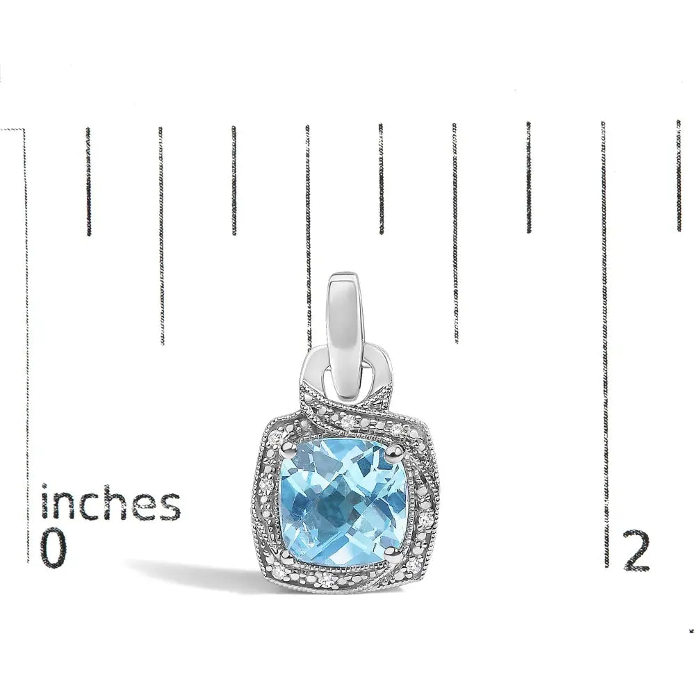 Cushion cut blue topaz and diamond geometric dangle earrings in silver bijoux-nyc direct
