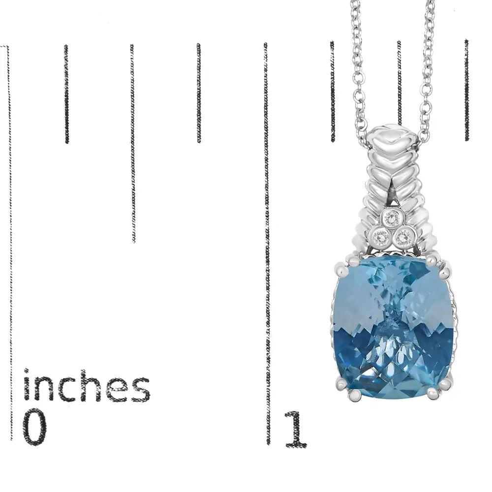 Cushion blue topaz and diamond textured pendant in sterling silver bijoux-nyc direct
