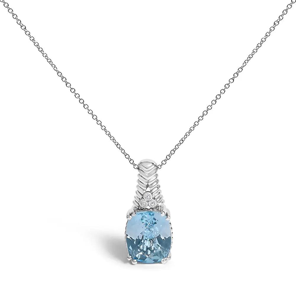 Cushion blue topaz and diamond textured pendant in sterling silver bijoux-nyc direct