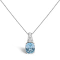 Cushion blue topaz and diamond textured pendant in sterling silver bijoux-nyc direct