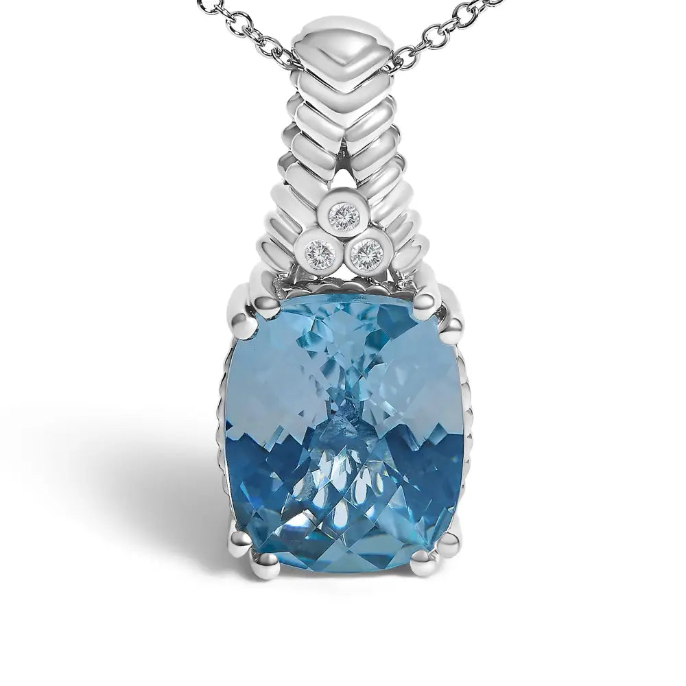 Cushion blue topaz and diamond textured pendant in sterling silver bijoux-nyc direct