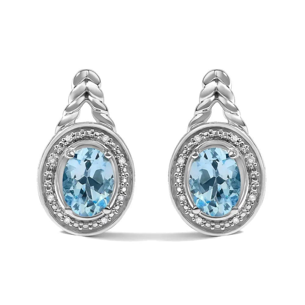 Oval blue topaz and diamond halo twist drop earrings in sterling silver bijoux-nyc direct