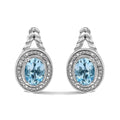 Oval blue topaz and diamond halo twist drop earrings in sterling silver bijoux-nyc direct