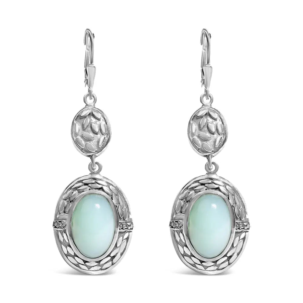 Chalcedony & diamond accent drop earrings in sterling silver – 13x18mm