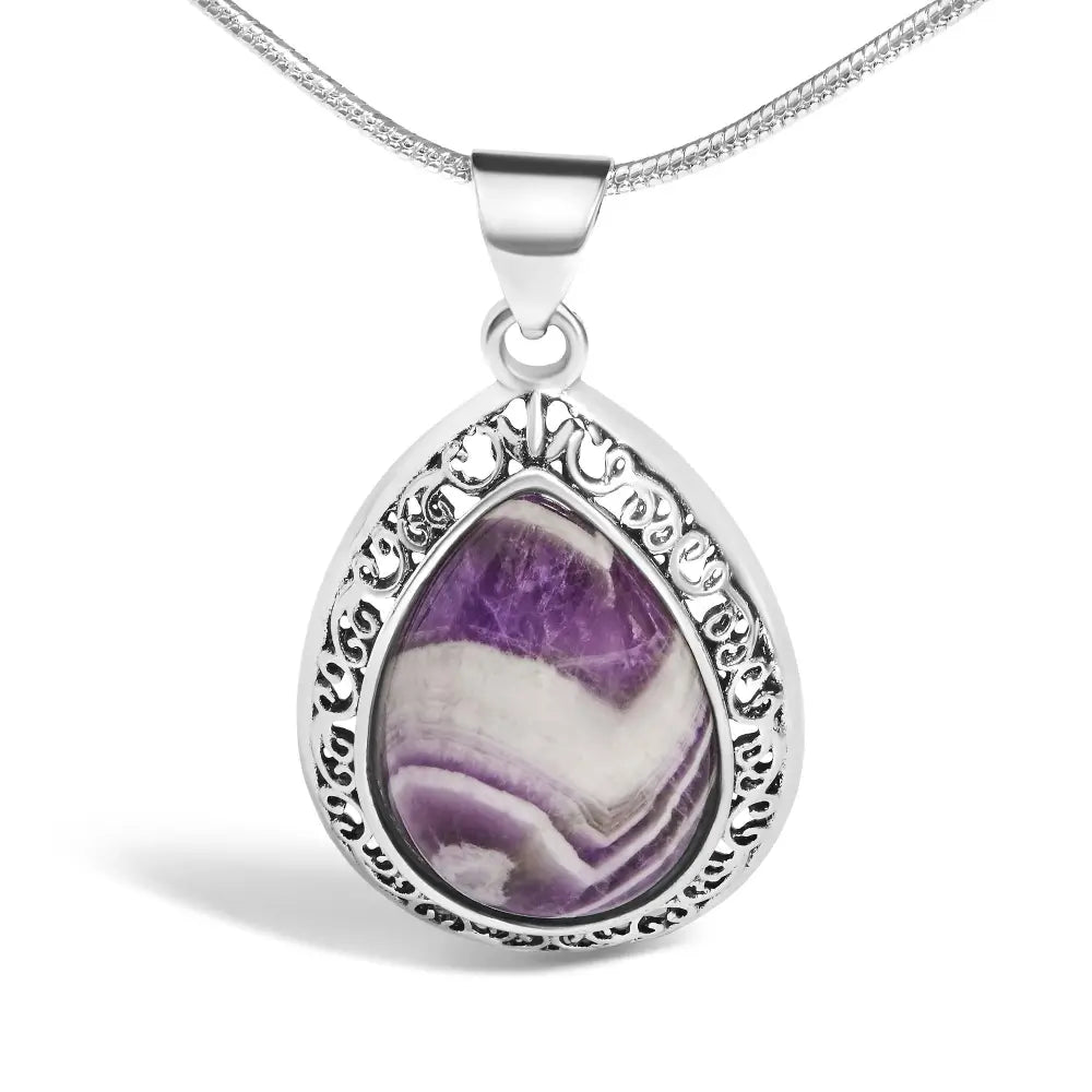 Chevron amethyst sterling silver teardrop pendant necklace bijoux-nyc direct