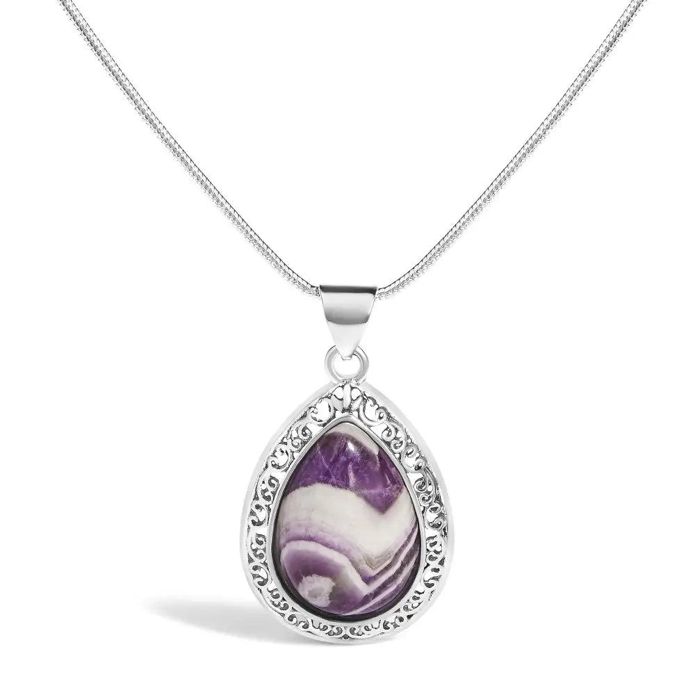 Chevron amethyst sterling silver teardrop pendant necklace bijoux-nyc direct
