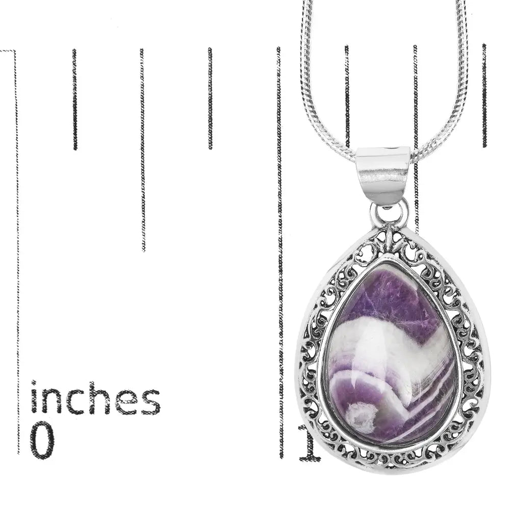 Chevron amethyst sterling silver teardrop pendant necklace bijoux-nyc direct