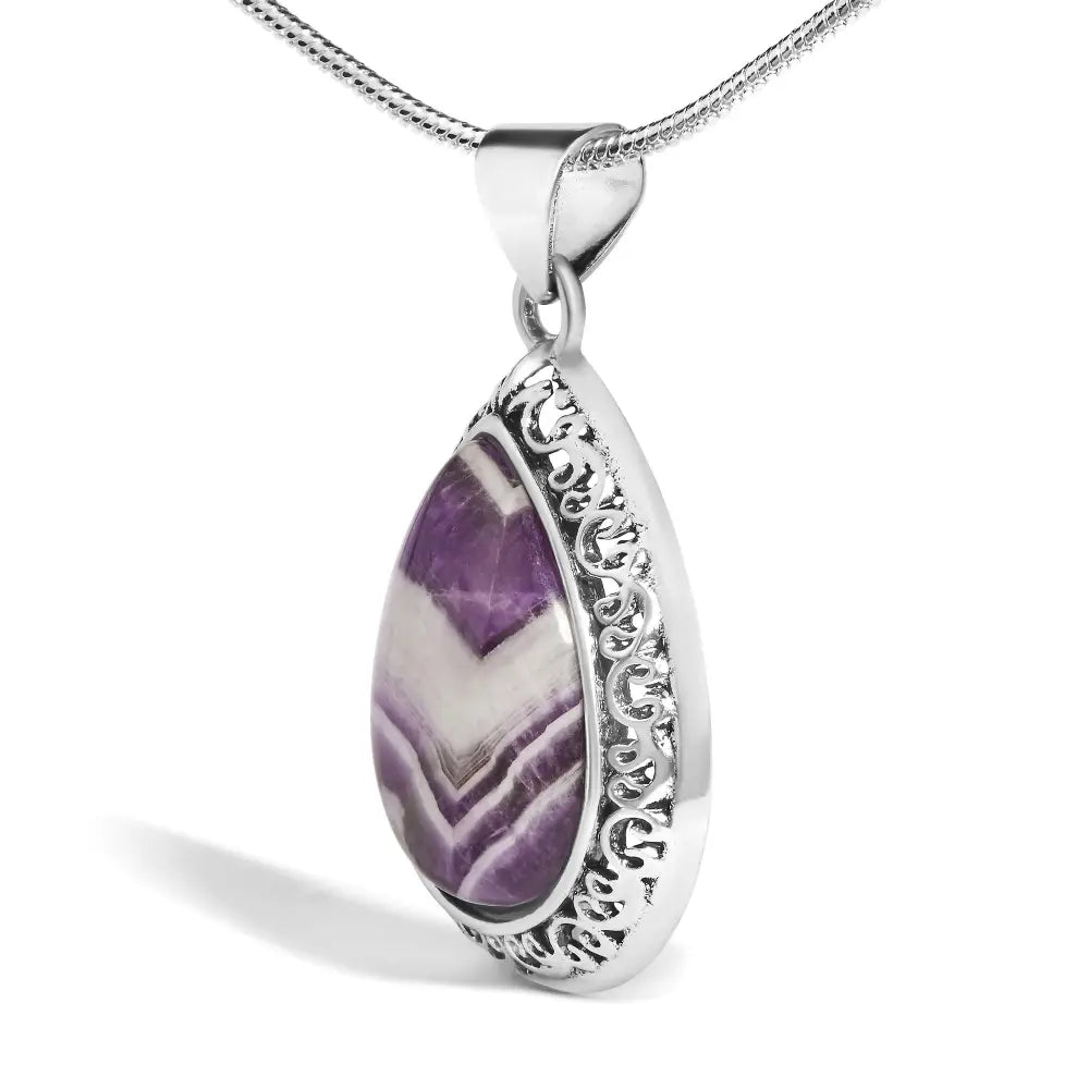 Chevron amethyst sterling silver teardrop pendant necklace bijoux-nyc direct