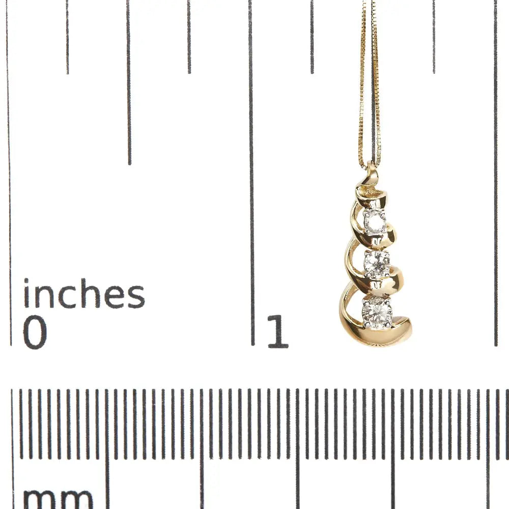 1/4 ct diamond 3-stone swirl drop pendant necklace in 10k yellow gold bijoux-nyc direct