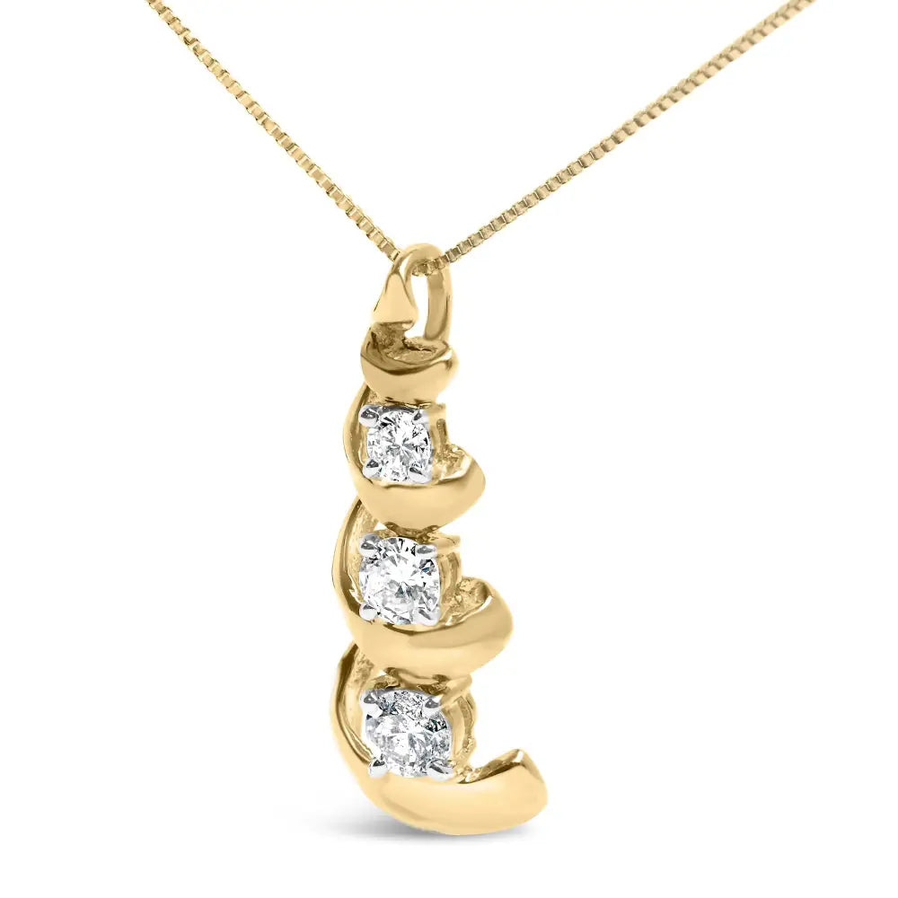 1/4 ct diamond 3-stone swirl drop pendant necklace in 10k yellow gold bijoux-nyc direct