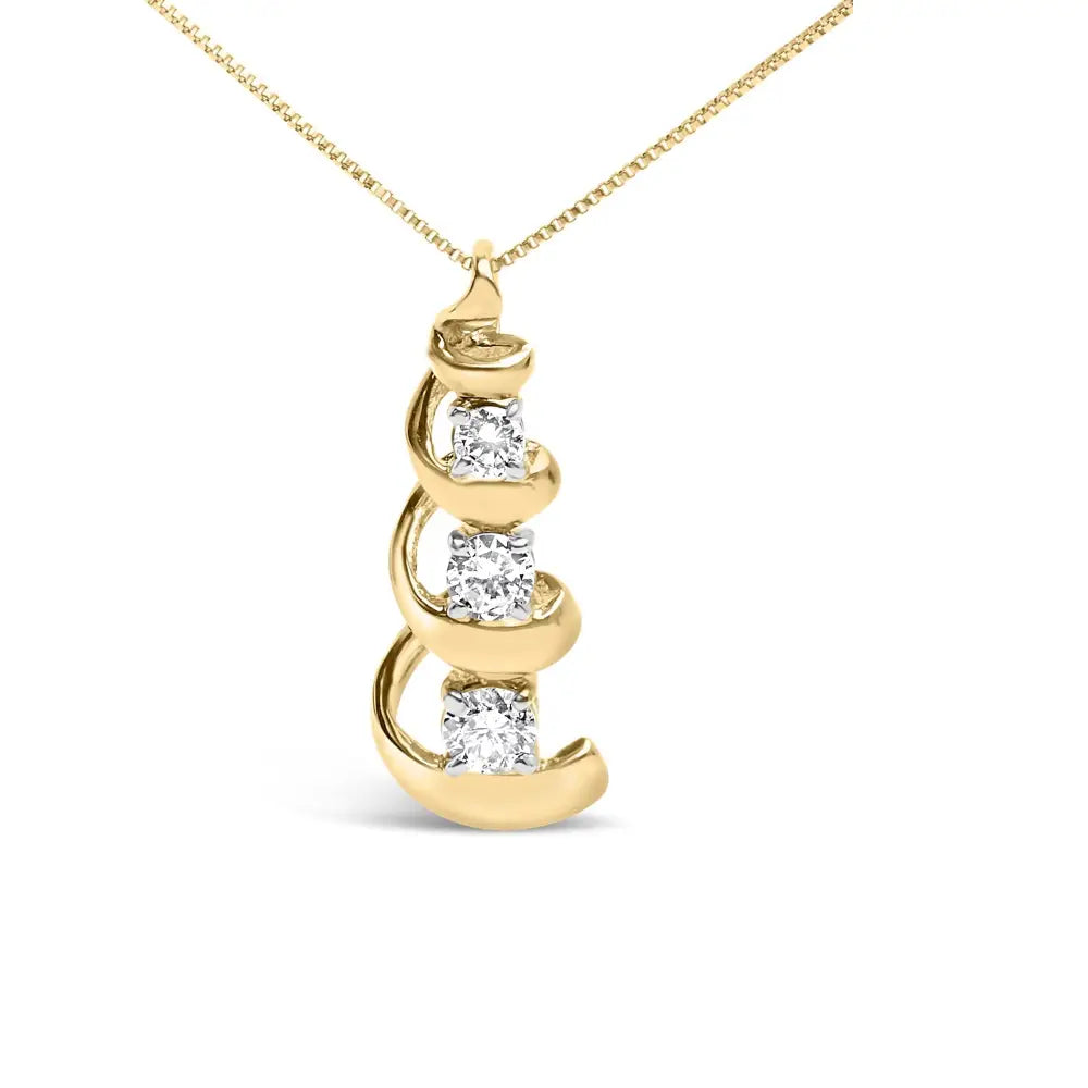 1/4 ct diamond 3-stone swirl drop pendant necklace in 10k yellow gold bijoux-nyc direct