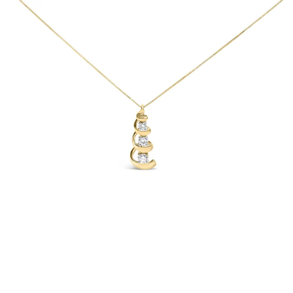 1/4 ct diamond 3-stone swirl drop pendant necklace in 10k yellow gold bijoux-nyc direct
