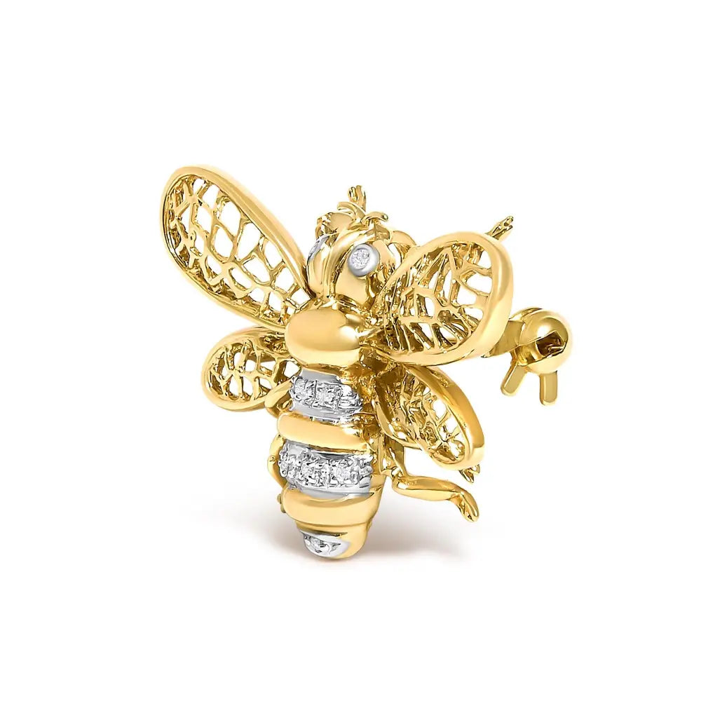 14k yellow gold diamond filigree bumble bee brooch and pendant bijoux-nyc direct